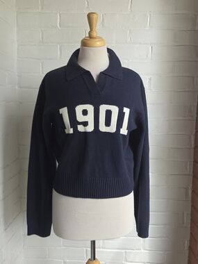 BP 1901 Preppy Johnny Collared Sweater Navy Blue Size Medium